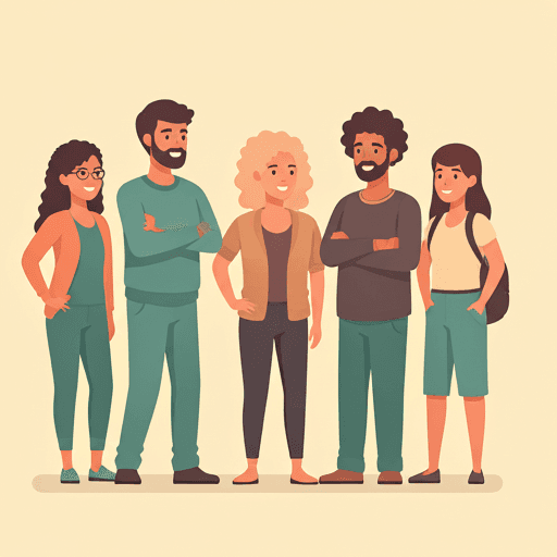 Grupo diverso de personas colaborando y sonriendo en un evento comunitario